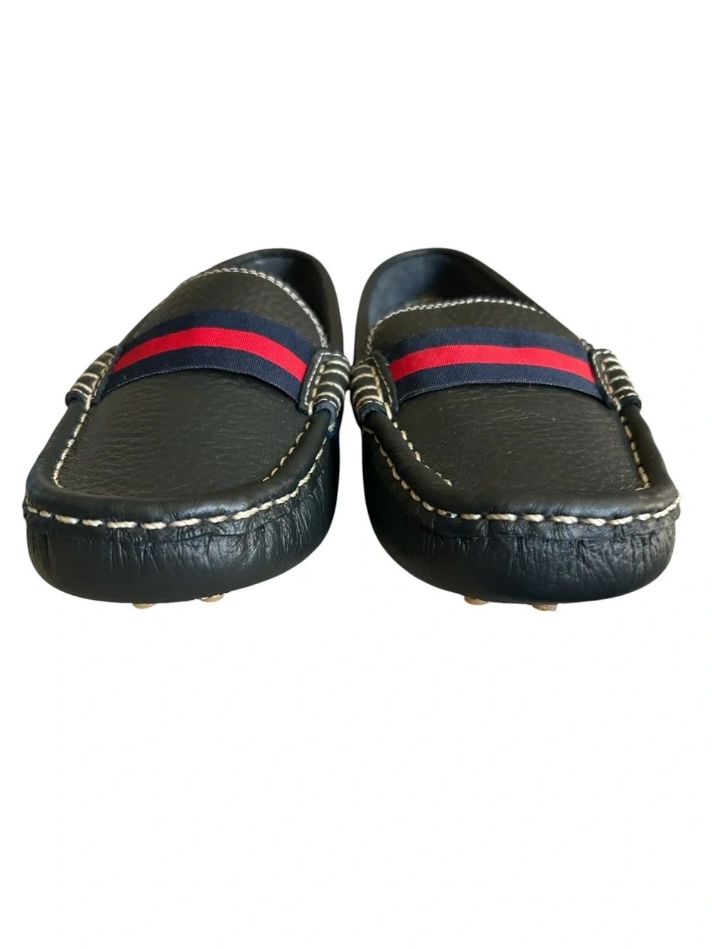 Elephantito Little Boys Navy Leather and Red Striped Club Loafer Size 11.5